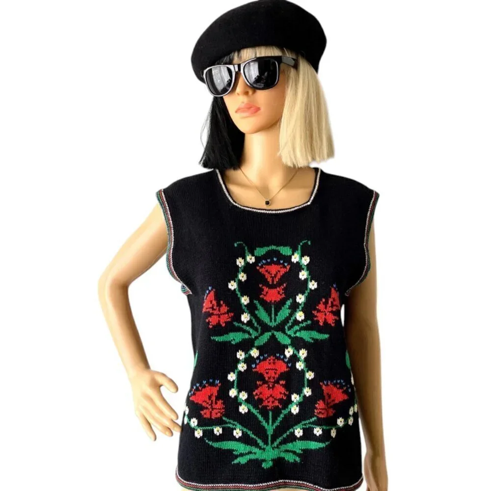 Vintage Donna Morgan Floral Boxy Sweater Vest, Medium